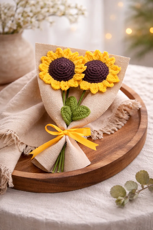 handmade crochet sunflower duo gift for girlfriend best friend India