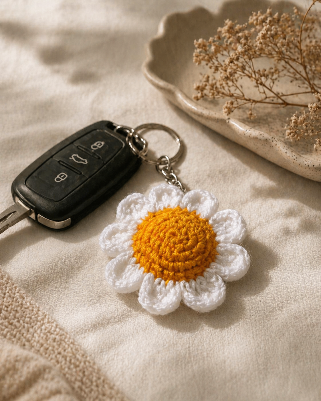 handmade crochet sunflower keychain gift India