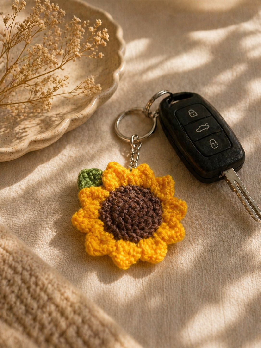 handmade crochet sunflower keychain gift India