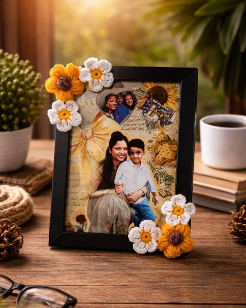 handmade crochet sunflower photo frame gift for girlfriend India
